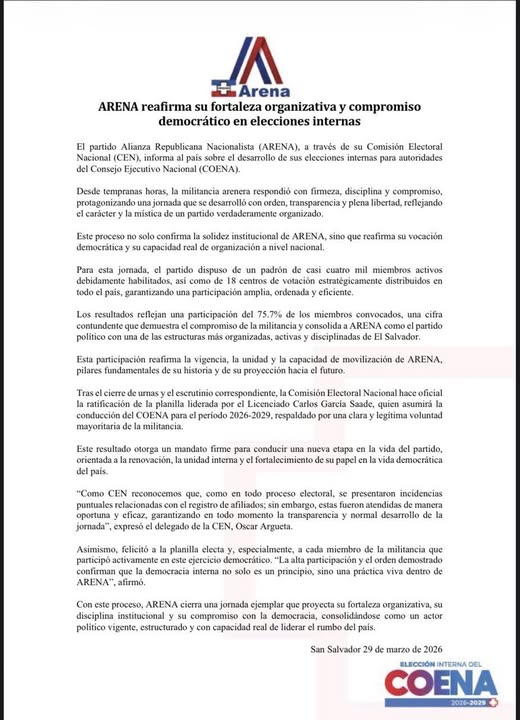ARENA será dirigida por el mismo presidente que sufrió derrota electoral en 2024 659148150 122106979839283477 8352349524506846487 n