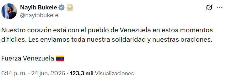 Bukele expresa solidaridad con Venezuela y ofrece ayuda humanitaria tras los devastadores terremotos captura de pantalla 2026 06 24 184313